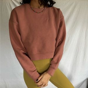 Girlfriend collective crew neck cropped pink sweatshirt small sporty casual